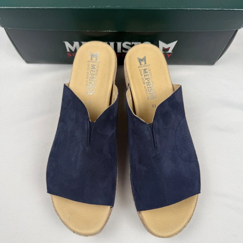 Mephisto Giuletta Indigo Blue Suede Cork Wedge Sandals Soft-Air EU 41 US 10 New